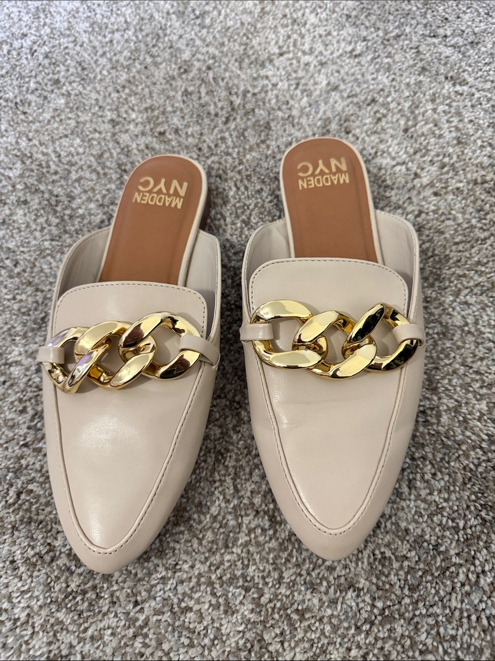 Madewell NYC Cream Leather Chain-Trim Women’s Mules